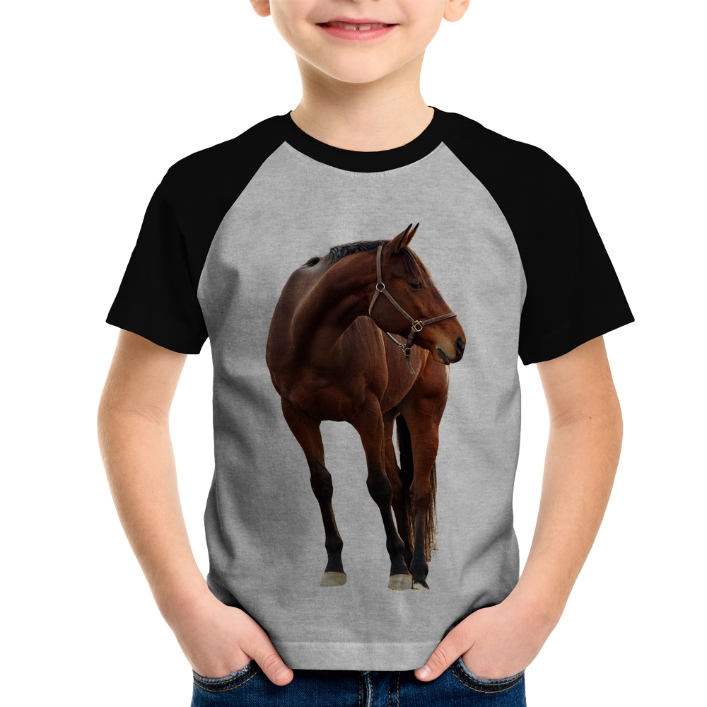 Camiseta Raglan Menino Infantil Desenho Cavalo Country C2263