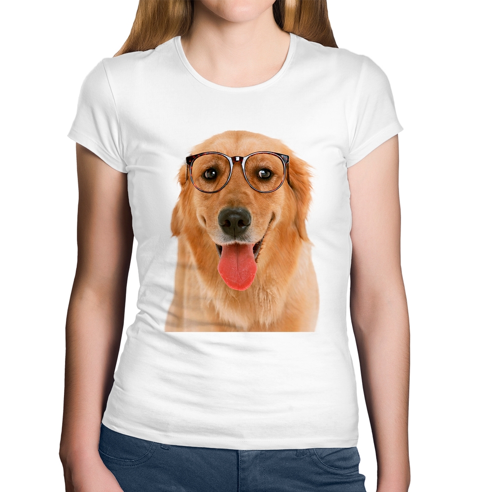 Baby Look Algodão Golden Retriever de Óculos