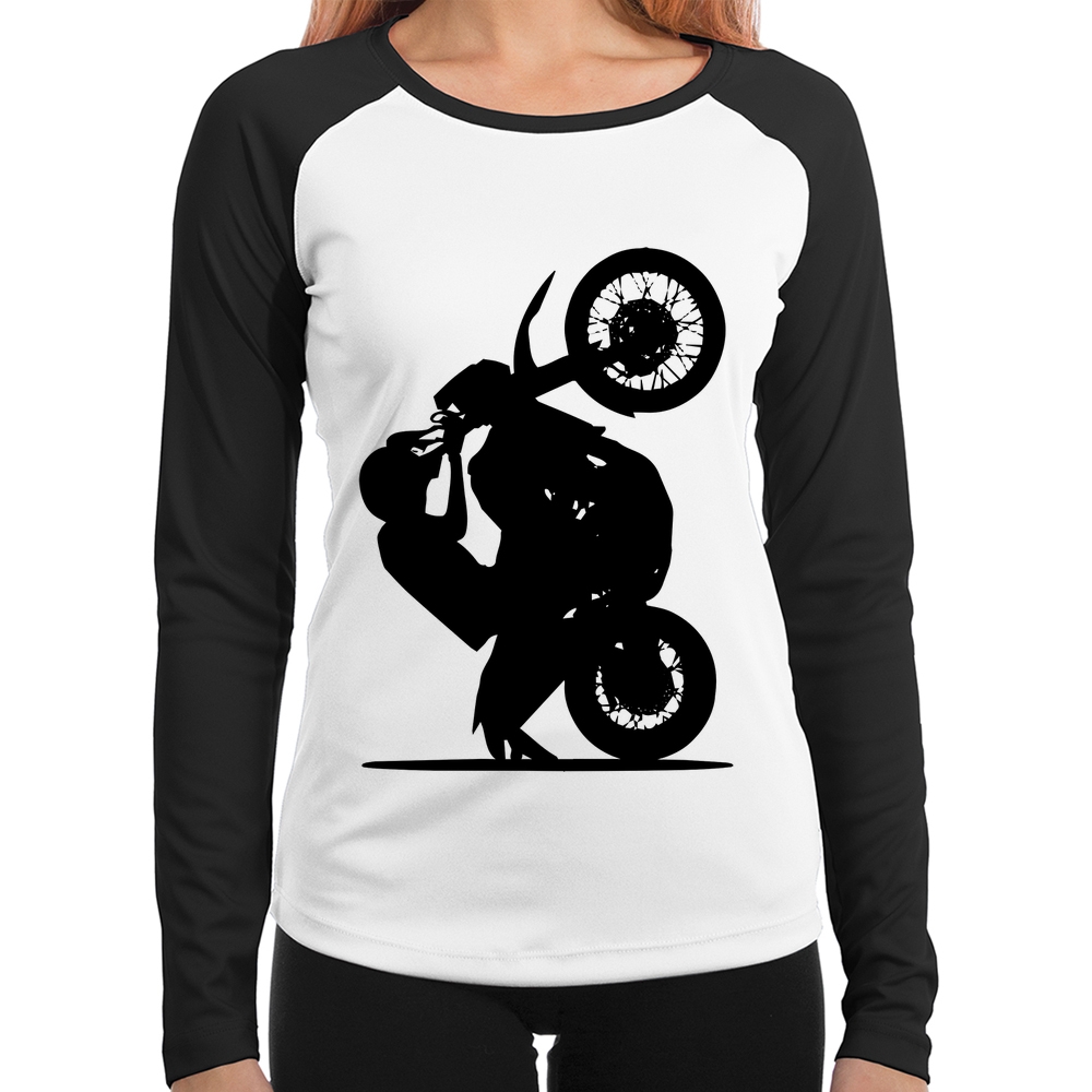 Baby Look Raglan Moto Grau XT 660 Manga Longa