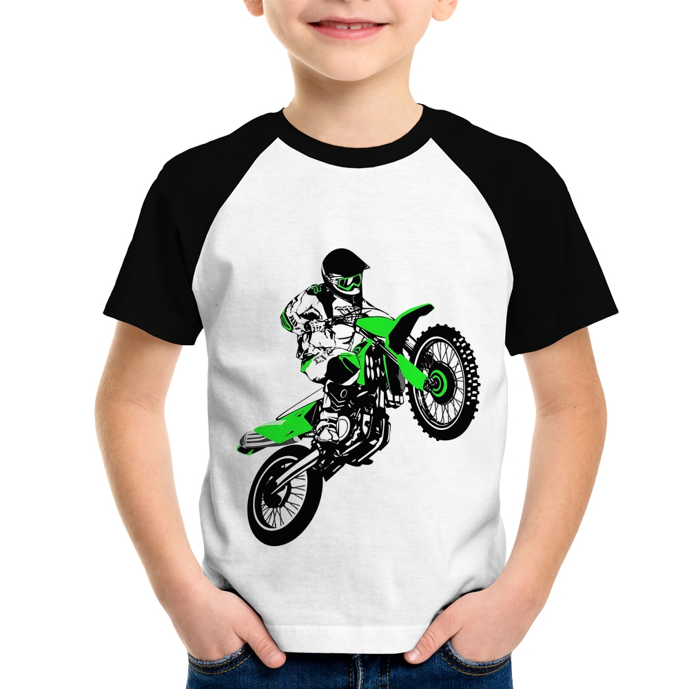 Camiseta Branca Infantil Desenho Moto Motocross