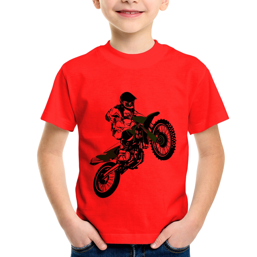 Camiseta Branca Infantil Desenho Moto Motocross