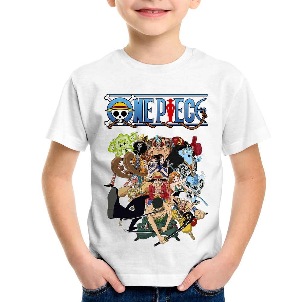 Camiseta infantil estampa personagens branca, One Piece em 2023