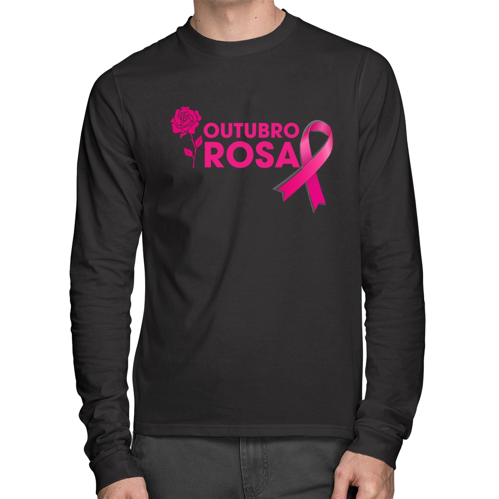 Camiseta Algodão Outubro Rosa Manga Longa