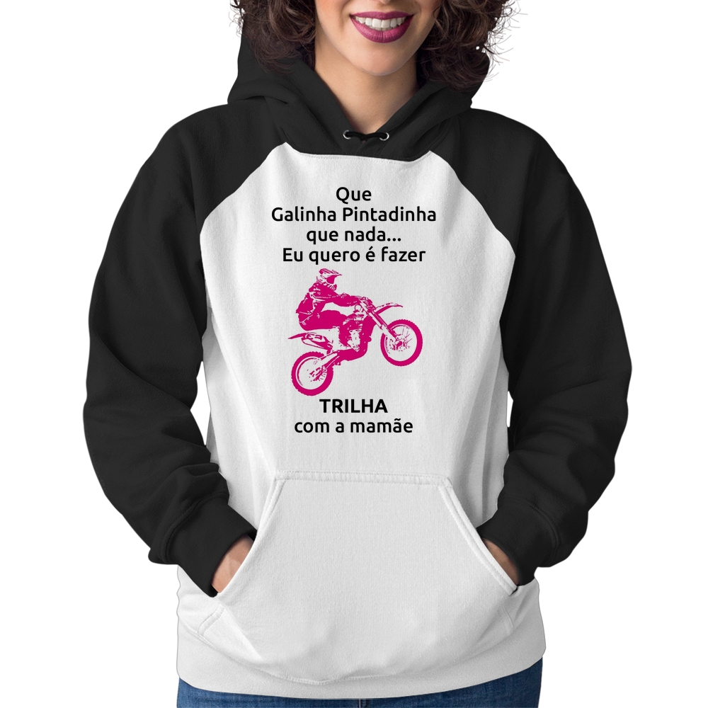 Camiseta Raglan Trilha com a mamãe (moto rosa)