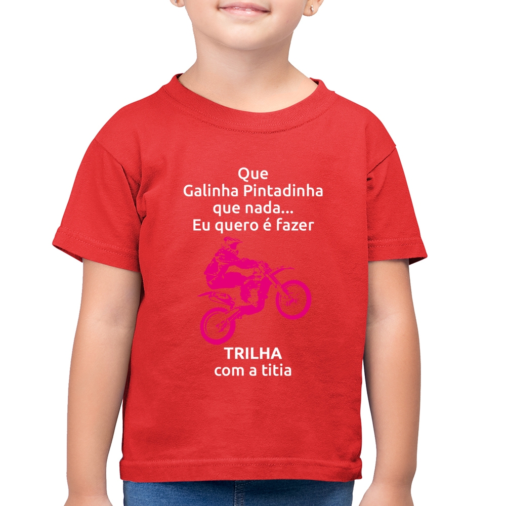 Camiseta Raglan Infantil Trilha com a titia (moto rosa)
