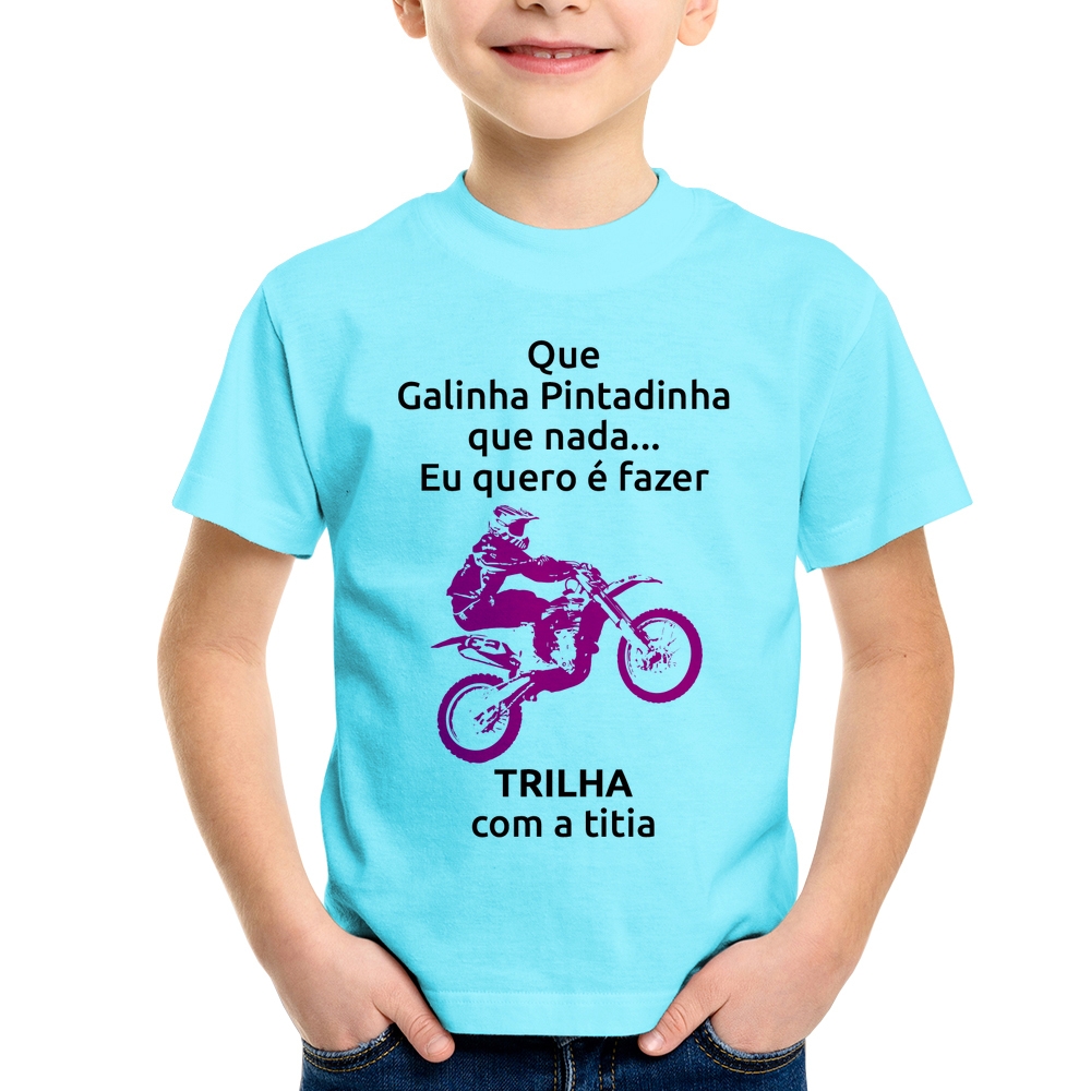 Camiseta Raglan Infantil Trilha com a titia (moto rosa)