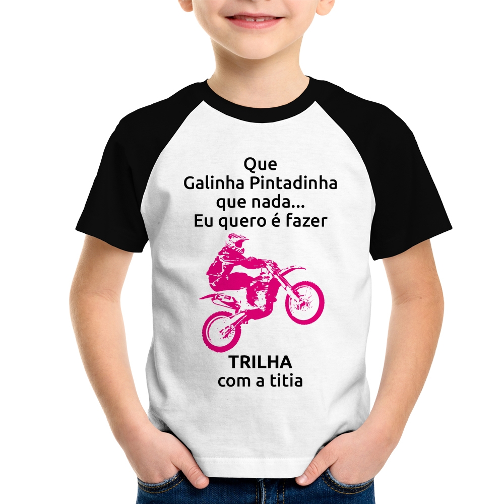 Camiseta Infantil Trilha com a titia (moto rosa)