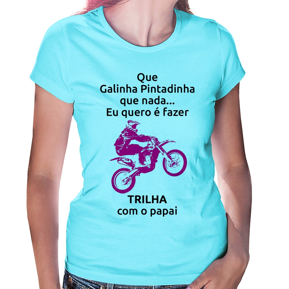 Camiseta Raglan Infantil Trilha com o papai (moto rosa)