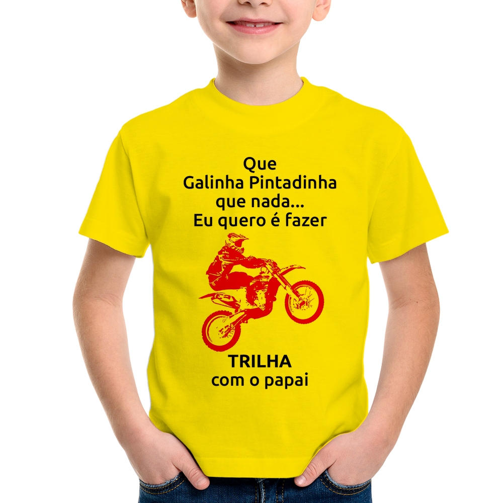 Camiseta Raglan Infantil Trilha com o papai (moto rosa)