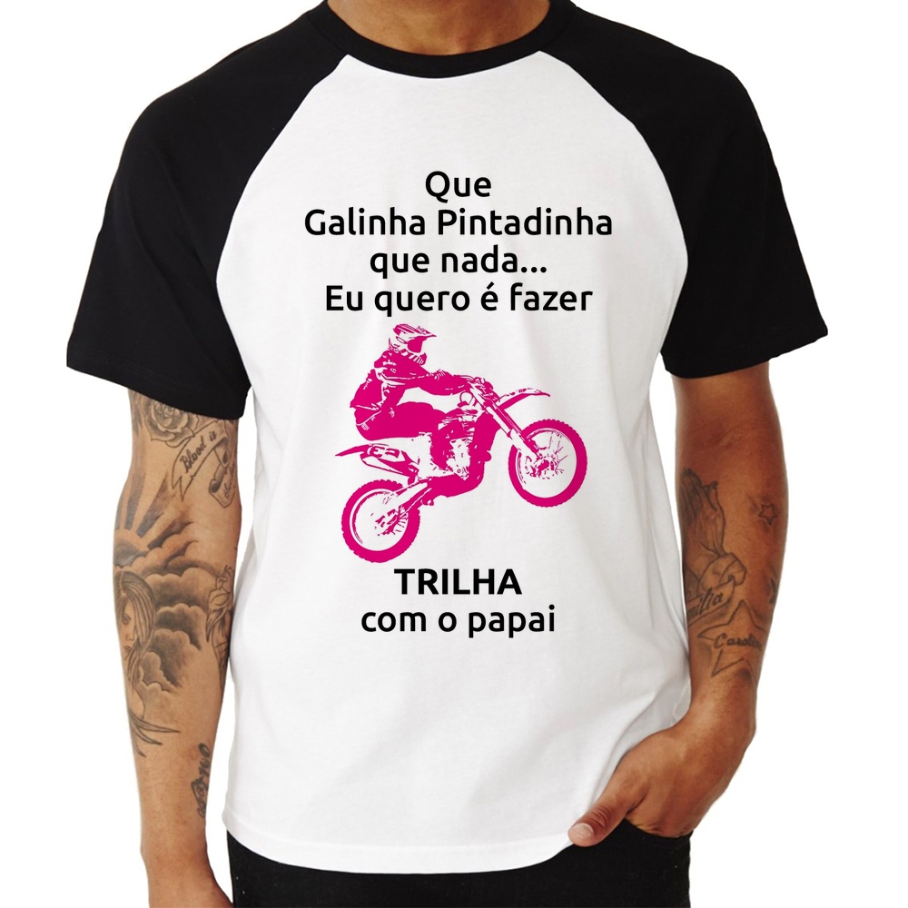 Camiseta Raglan Trilha com o papai (moto rosa)