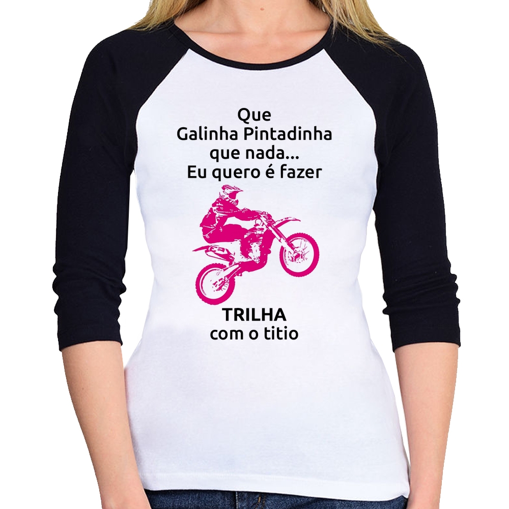 Camiseta Raglan Infantil Trilha com o papai (moto rosa)