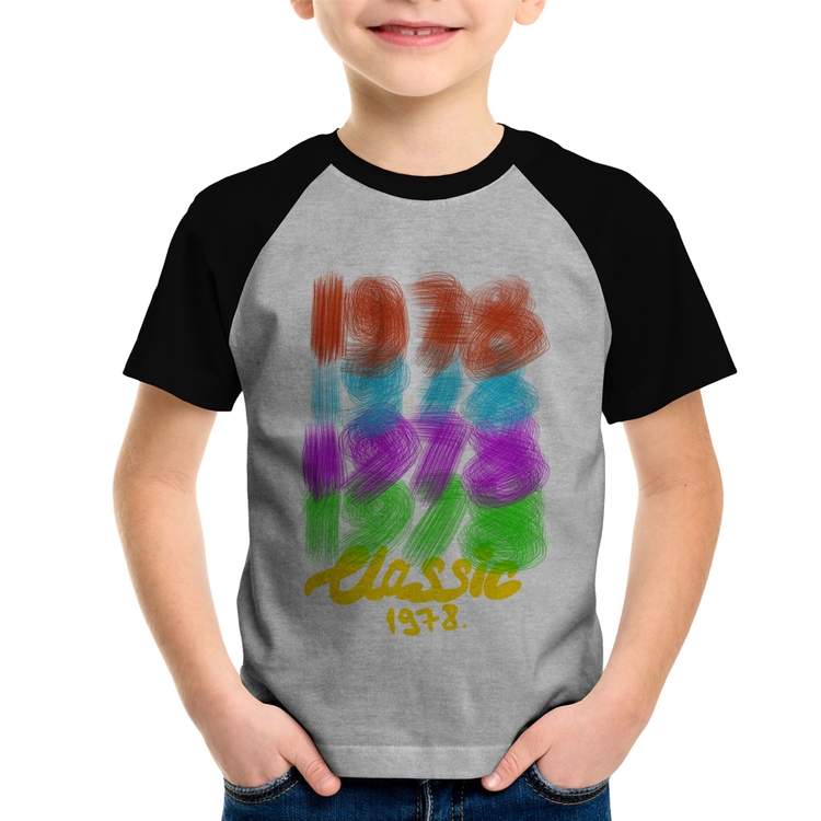 Camiseta Raglan Infantil 1978 Classics - Cinza/Preto