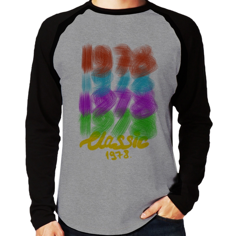 Camiseta Raglan 1978 Classics Manga Longa - Cinza/Preto