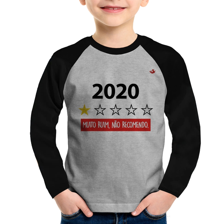 Camiseta Raglan Infantil 2020 - Muito ruim, não recomendo. Manga Longa - Cinza/Preto