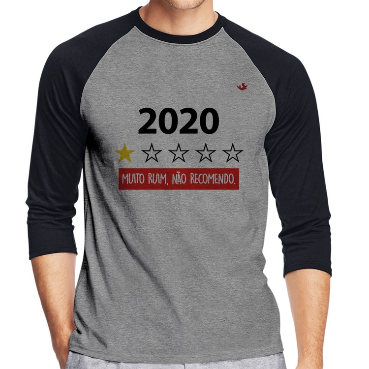 Camiseta Raglan 2020 - Muito ruim, não recomendo. Manga 3/4 - Cinza/Preto