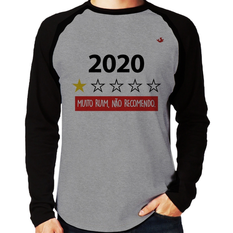 Camiseta Raglan 2020 - Muito ruim, não recomendo. Manga Longa - Cinza/Preto