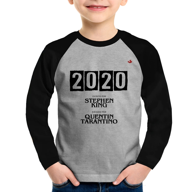 Camiseta Raglan Infantil 2020 o Filme Manga Longa - Cinza/Preto