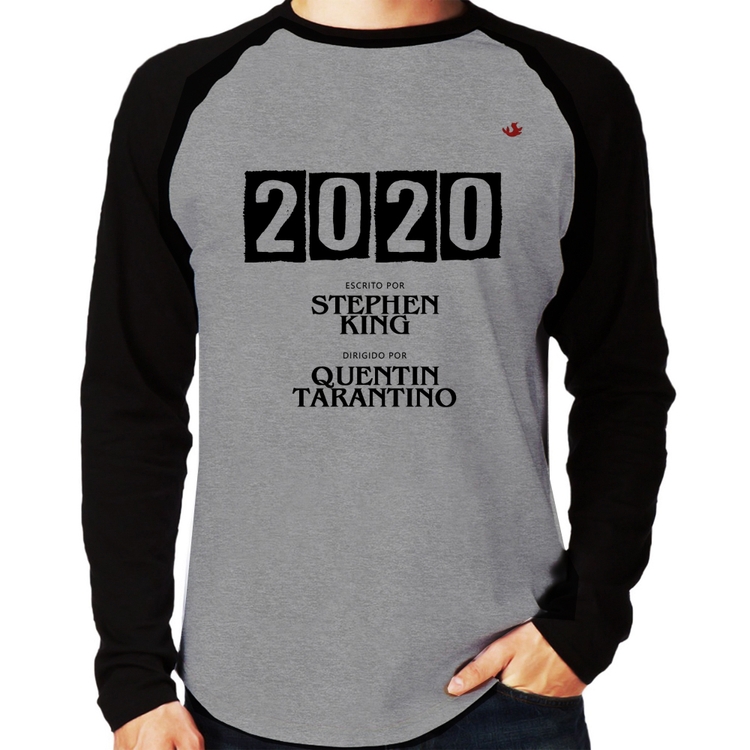 Camiseta Raglan 2020 o Filme Manga Longa - Cinza/Preto