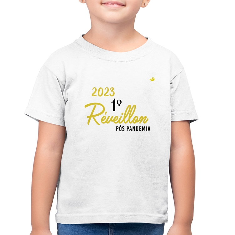 Camiseta Algodão Infantil 2023 1º Réveillon Pós Pandemia - Branca