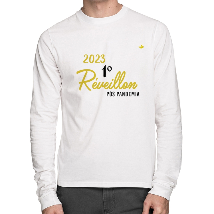Camiseta Algodão 2023 1º Réveillon Pós Pandemia Manga Longa - Branca
