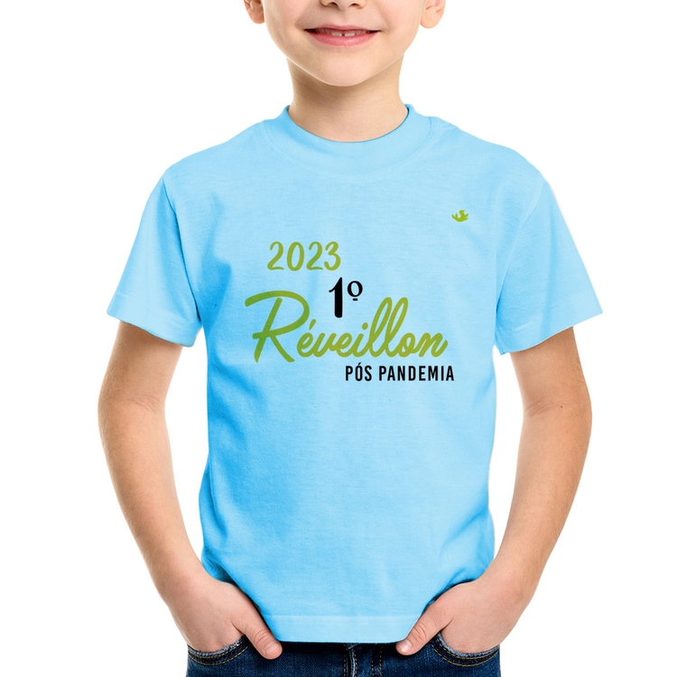Camiseta Infantil 2023 1º Réveillon Pós Pandemia - Azul Bebê