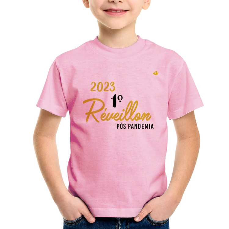 Camiseta Infantil 2023 1º Réveillon Pós Pandemia - Rosa Bebê