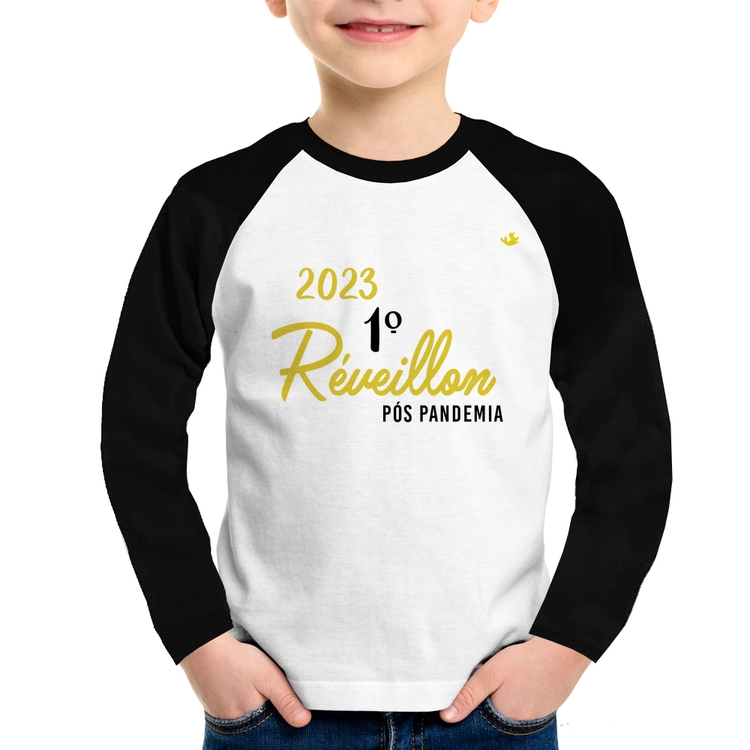 Camiseta Raglan Infantil 2023 1º Réveillon Pós Pandemia Manga Longa