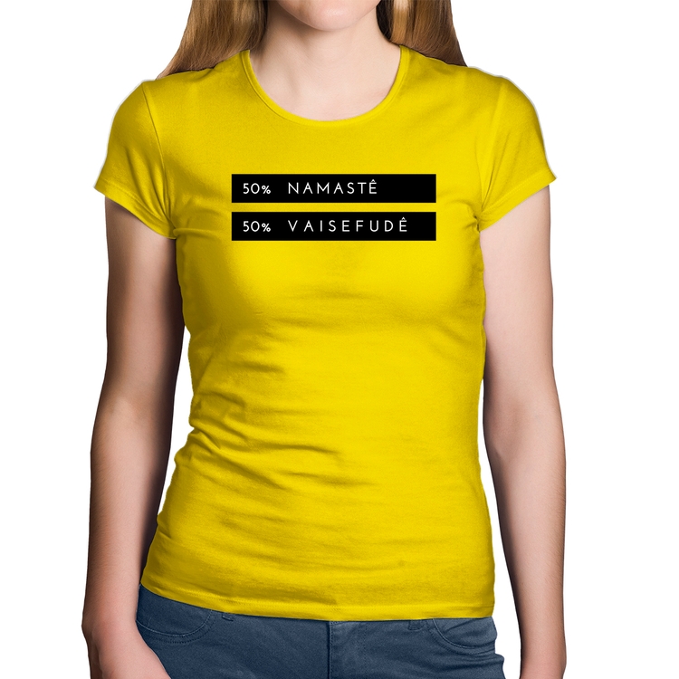 Baby Look Algodão 50% Namastê 50% Vaisefudê - Amarela