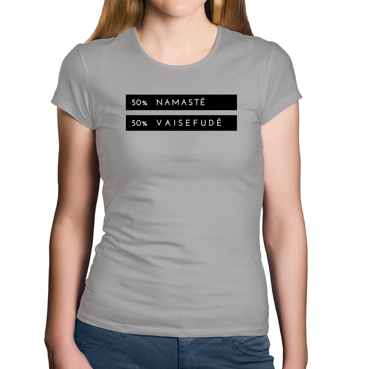 Baby Look Algodão 50% Namastê 50% Vaisefudê - Cinza