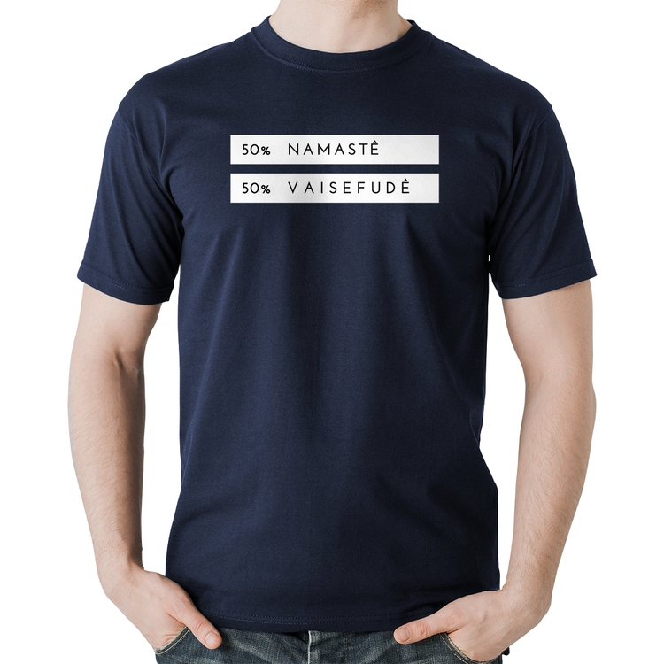 Camiseta Algodão 50% Namastê 50% Vaisefudê - Marinho