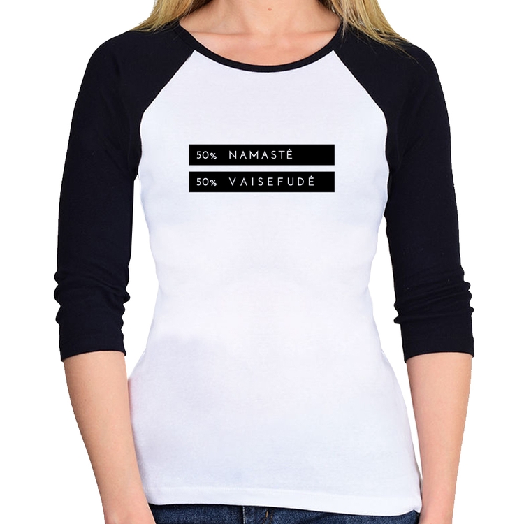 Baby Look Raglan 50% Namastê 50% Vaisefudê Manga 3/4