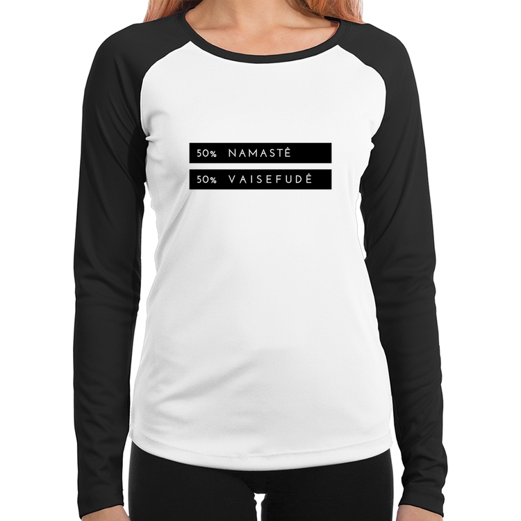 Baby Look Raglan 50% Namastê 50% Vaisefudê Manga Longa