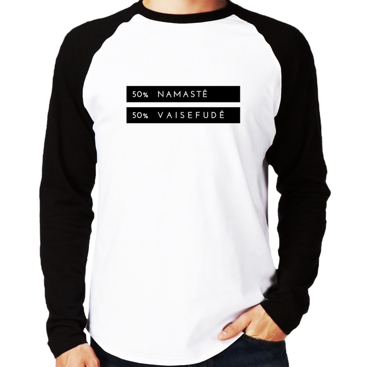 Camiseta Raglan 50% Namastê 50% Vaisefudê Manga Longa