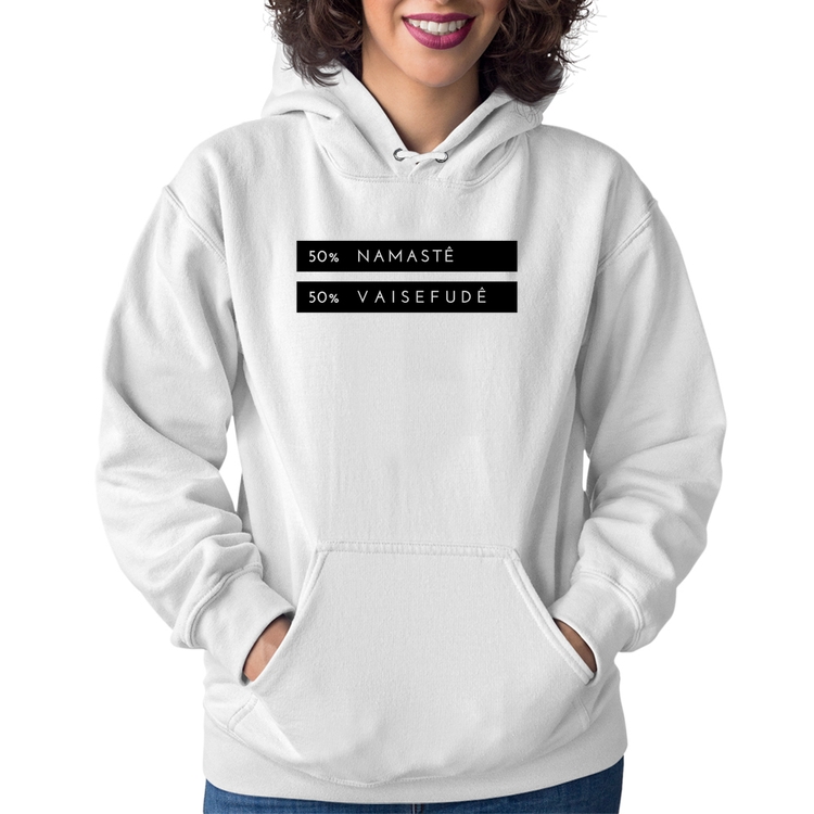 Moletom Feminino 50% Namastê 50% Vaisefudê - Branco