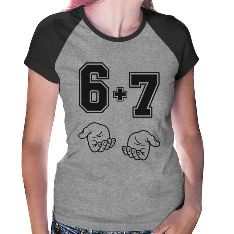 Baby Look Raglan 6 + 7 Six Seven PT 13 - Cinza/Preto
