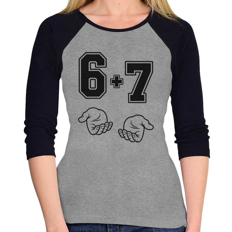 Baby Look Raglan 6 + 7 Six Seven PT 13 Manga 3/4 - Cinza/Preto