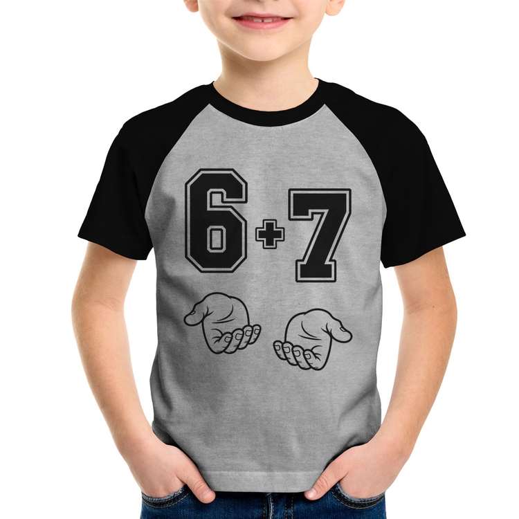 Camiseta Raglan Infantil 6 + 7 Six Seven PT 13 - Cinza/Preto
