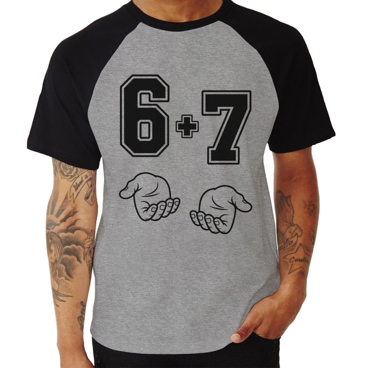 Camiseta Raglan 6 + 7 Six Seven PT 13 - Cinza/Preto