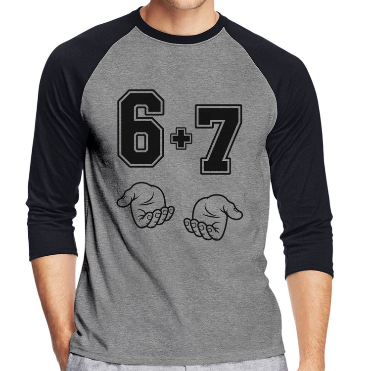 Camiseta Raglan 6 + 7 Six Seven PT 13 Manga 3/4 - Cinza/Preto
