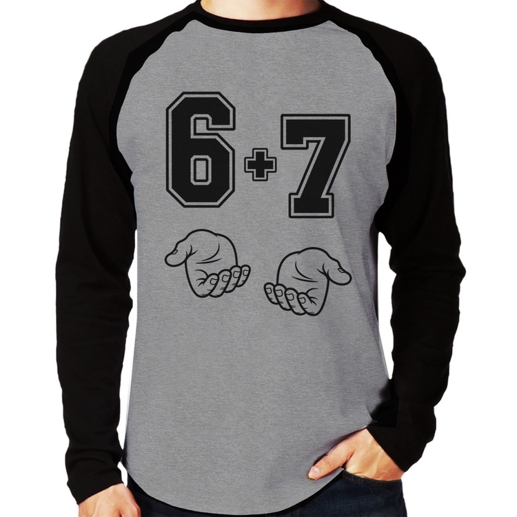 Camiseta Raglan 6 + 7 Six Seven PT 13 Manga Longa - Cinza/Preto