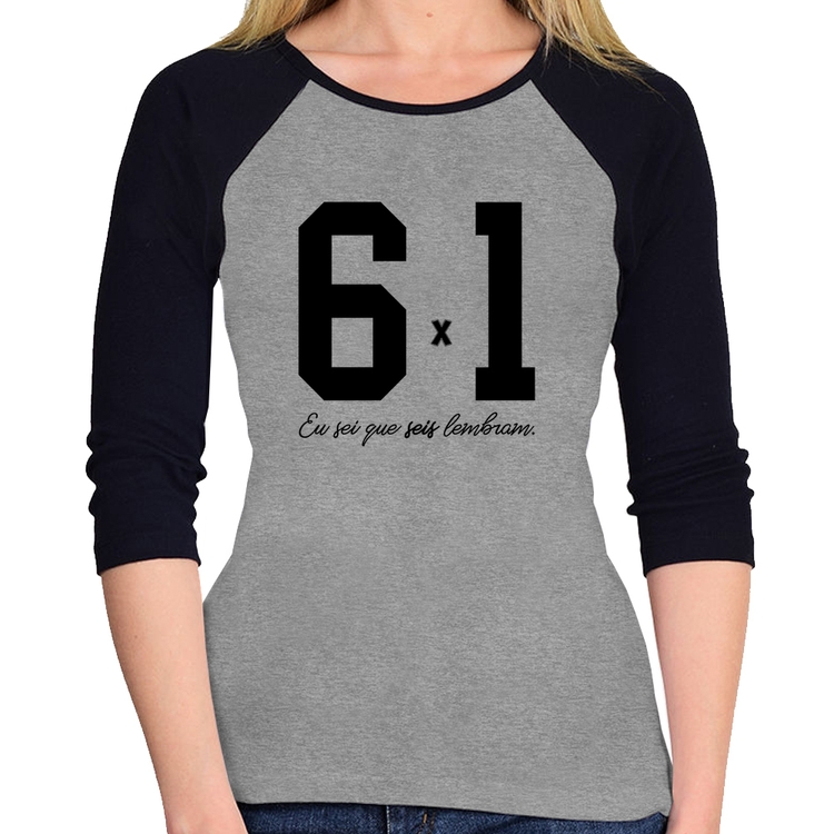 Baby Look Raglan 6x1 Manga 3/4 - Cinza/Preto