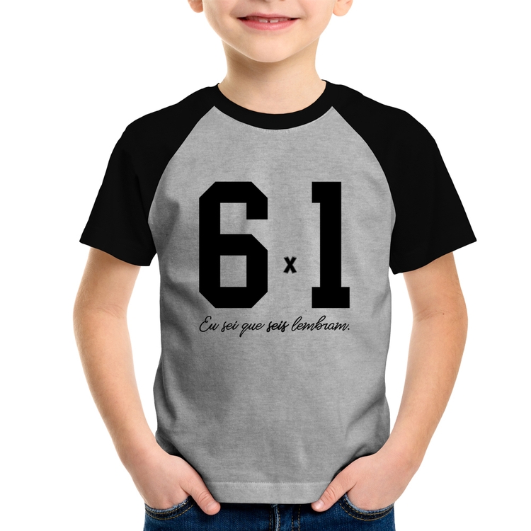 Camiseta Raglan Infantil 6x1 - Cinza/Preto