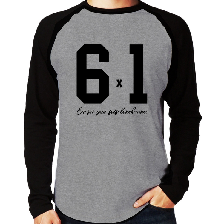 Camiseta Raglan 6x1 Manga Longa - Cinza/Preto