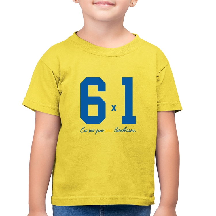 Camiseta Algodão Infantil 6x1 Eu sei que seis lembram - Amarelo Canário