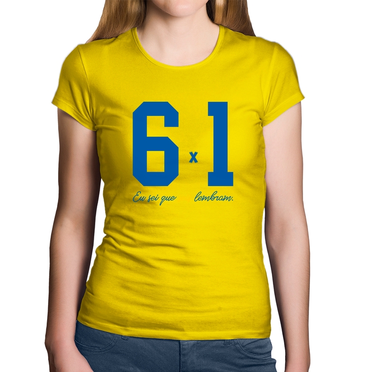 Baby Look Algodão 6x1 Eu sei que seis lembram - Amarela