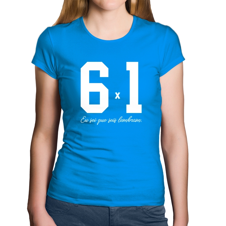 Baby Look Algodão 6x1 Eu sei que seis lembram - Azul