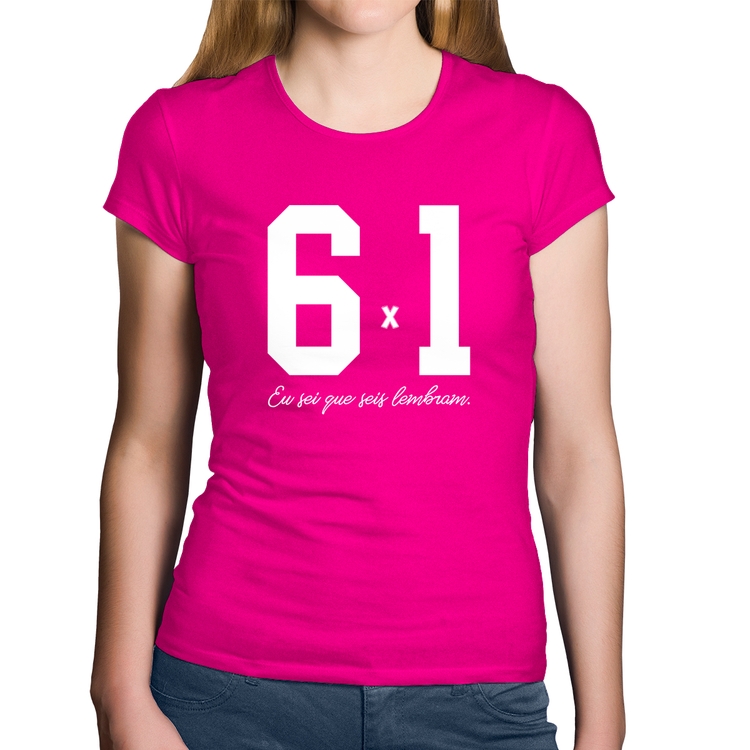 Baby Look Algodão 6x1 Eu sei que seis lembram - Rosa