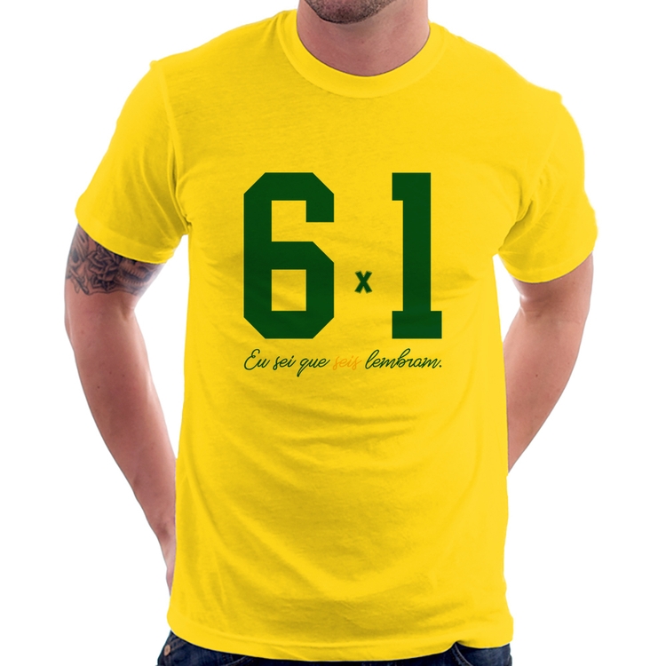 Camiseta 6x1 Eu sei que seis lembram - Amarela