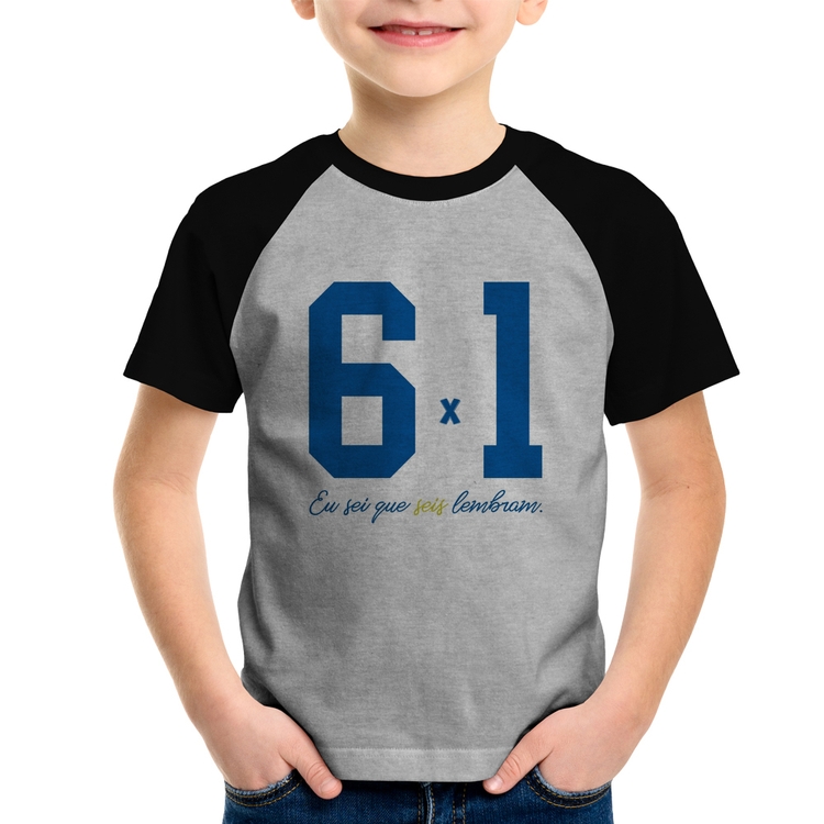 Camiseta Raglan Infantil 6x1 Eu sei que seis lembram - Cinza/Preto