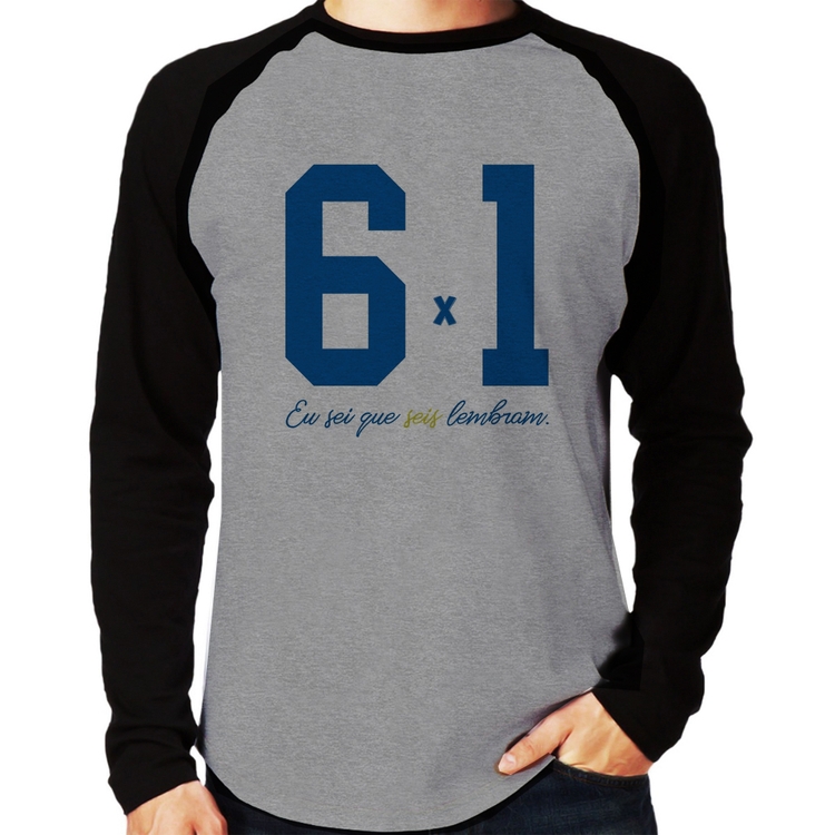 Camiseta Raglan 6x1 Eu sei que seis lembram Manga Longa - Cinza/Preto